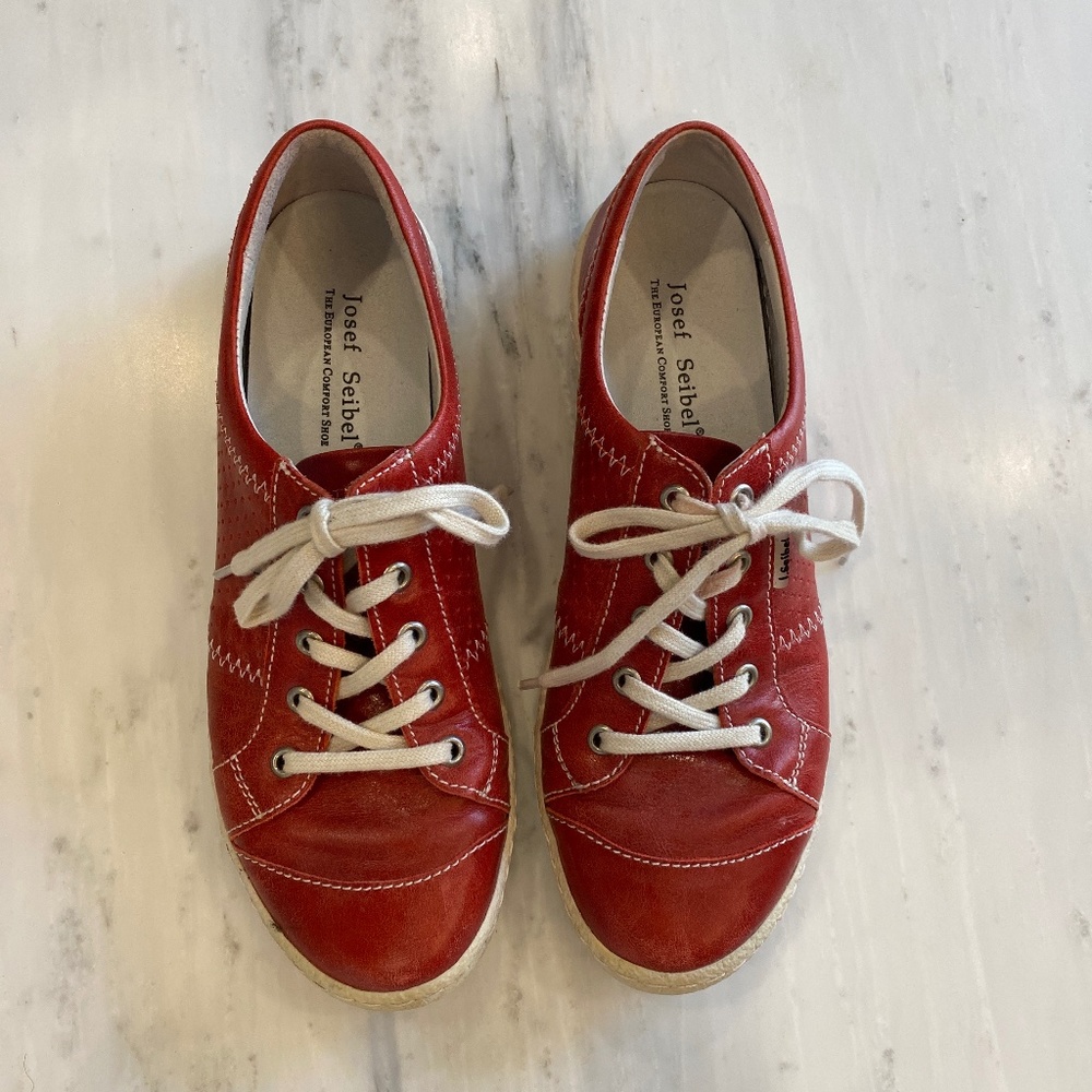 Red leather sneakers!